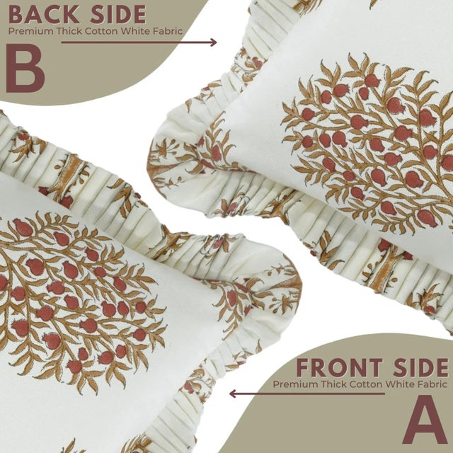 Not Yet Made - Made To Order Fabdivine Indian Block Print Frill Cushion Cover Red 12x20 Inch Thick Cotton White- Anar For Sale - Image 5 of 5