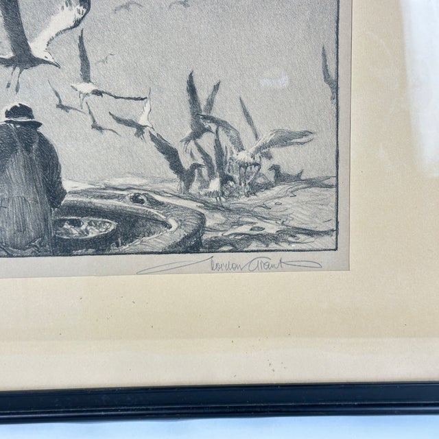 Nautical Gordon Grant Pencil Signed Lithograph, Fishermen & Seagulls, Framed (Likely "Deep Sea Larder" 1943) For Sale - Image 3 of 10