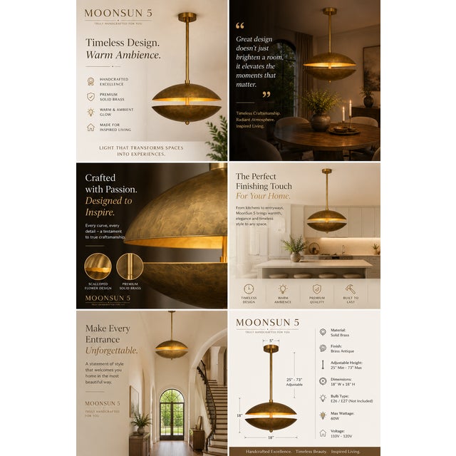 Not Yet Made - Made To Order Dual Brass Disc Chandelier, Mid Century Modern Ufo Pendant Light, Handmade Brass Saucer Ceiling Light, 4-Light Dining Room Statement Fixture For Sale - Image 5 of 13