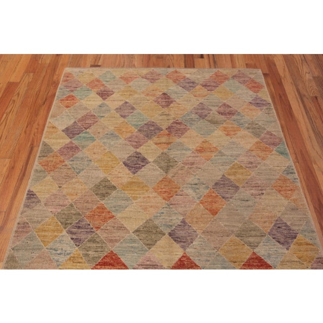 Contemporary Rustic Geometric Diamond Modern Rug For Sale - Image 3 of 5