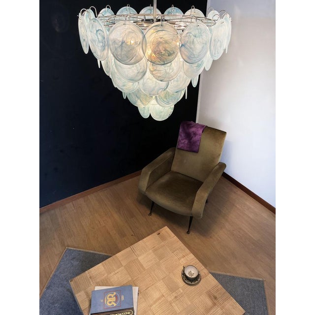 Blue Space Age Murano Chandelier with 57 Blue Albaster Iridescent Glasses, 1990s For Sale - Image 8 of 18