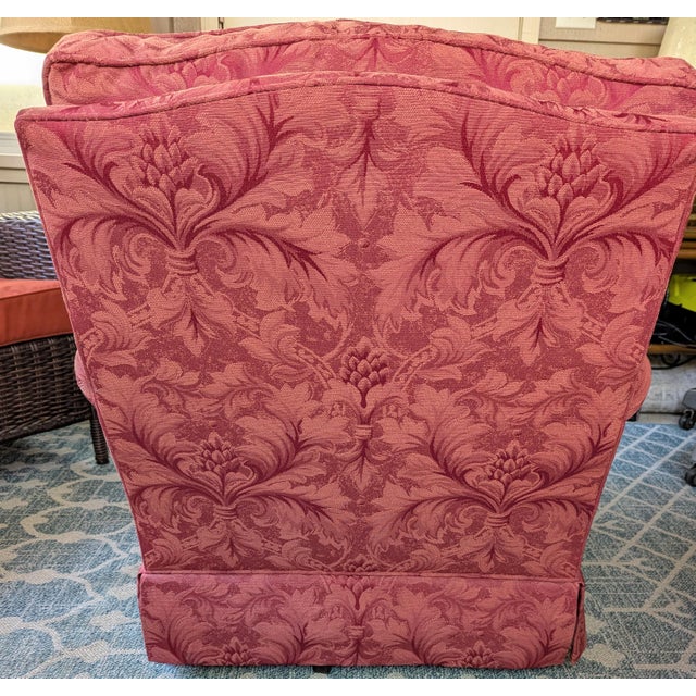 Late 20th Century Jessica Charles Swivel Rocker Armchair Club Chair - Damask For Sale - Image 4 of 13