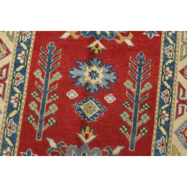 Kazak Runner 2’9” X 8’1” Red Wool Tribal Hand-Knotted Oriental Rug For Sale - Image 4 of 12