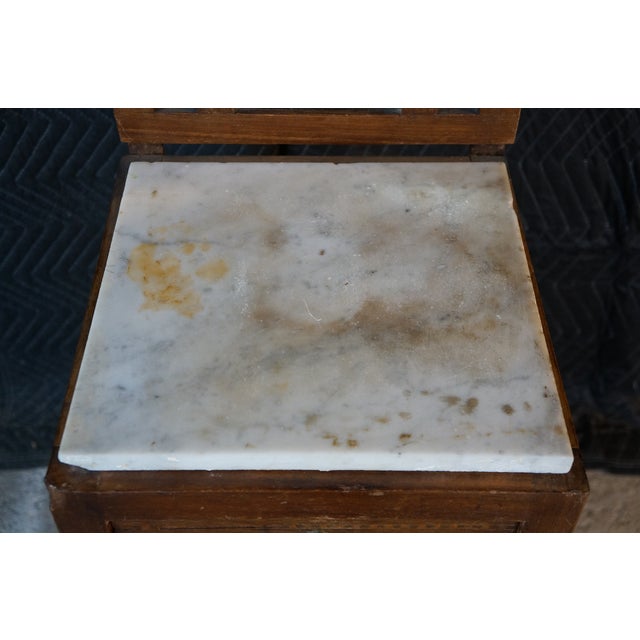Brown Antique Edwardian Walnut Neoclassical Inlaid Washstand Cabinet With Marble Top & Mirror For Sale - Image 8 of 18