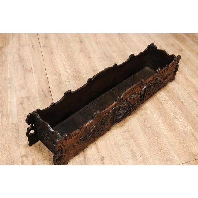 Brown 1890s French Oak Planter with Carved Gardening Themed Frieze For Sale - Image 8 of 12