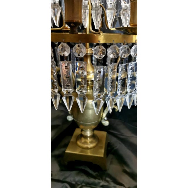 Louis XVI Style French Majestic Pair of Crystal and Bronze Girandoles For Sale - Image 6 of 13