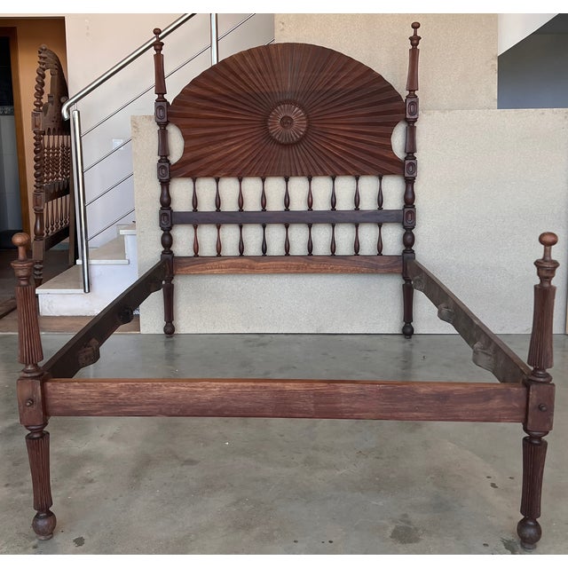19th Century, Baroque Full Bed, Original Four Fluted Poster Spanish Bed For Sale - Image 4 of 13