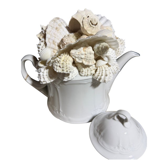 Celestial Meets the Sea Shell Encrusted Tea Pot-Coastal Art Sculpture For Sale