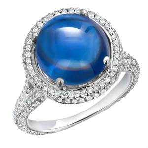 18 Karat White Gold Ceylon Cabochon Sapphire 8.33 Carats Diamonds 1.20 Carats Cluster Ring Size 5.5