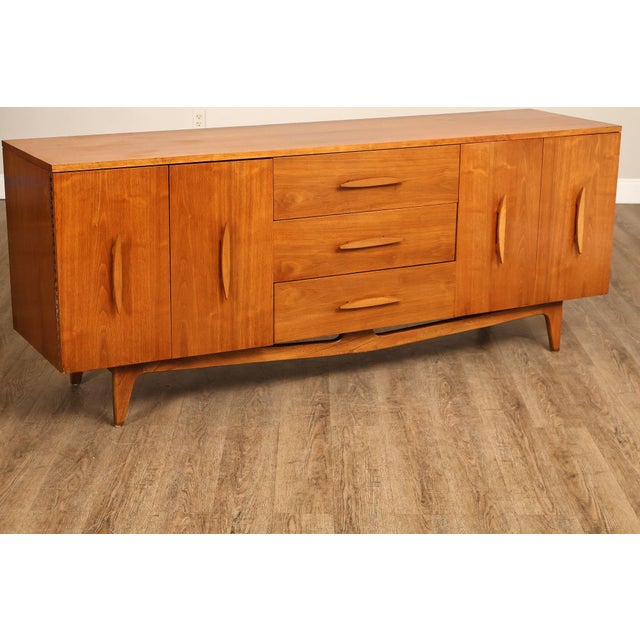 Brown Mid Century Modern Sculpted Walnut Long Dresser For Sale - Image 8 of 18