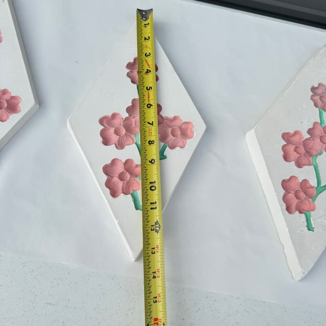 Mid 20th Century Cherry Blossom Chalkware Wall Plaques- Set of 3 For Sale - Image 11 of 12