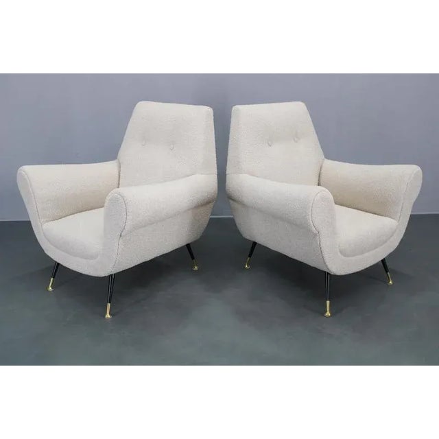 Mid-Century Italian Boucle Armchairs with Iron & Brass Legs, 1950s, Set of 2 For Sale - Image 3 of 17