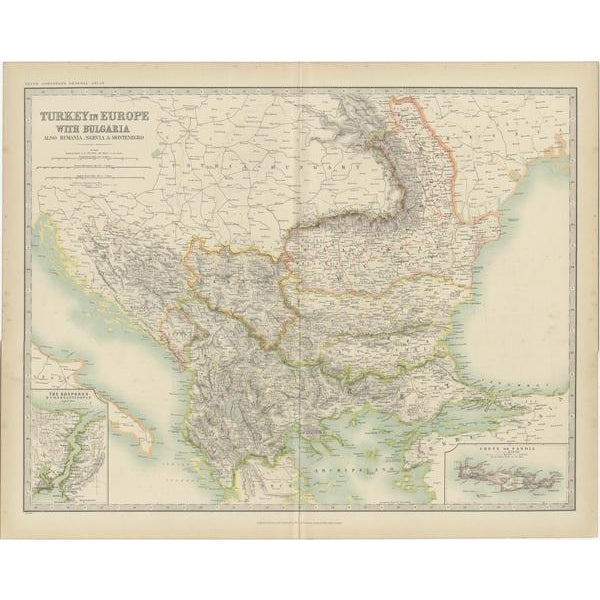 Antique map titled 'Turkey in Europe with Bulgaria'. Original antique map of Turkey in Europe with Bulgaria. with inset...
