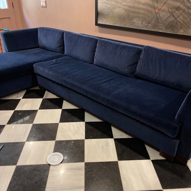 Baker Furniture Blue Velvet Sofa With Chaise Chairish
