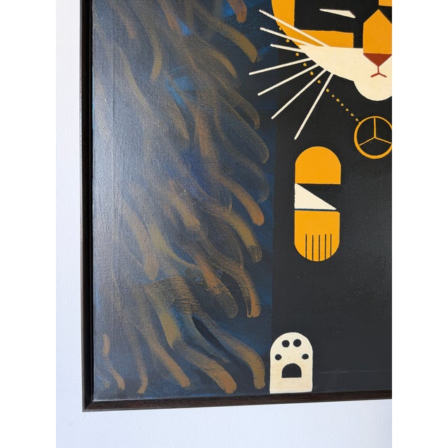 Black Large Vintage Abstract Geometric Cat Acrylic on Canvas – Framed For Sale - Image 8 of 16