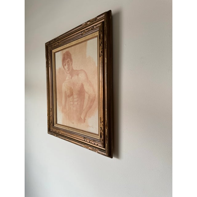 1970's Lazarte Nude Man Portrait Oil Painting, Framed For Sale - Image 4 of 12