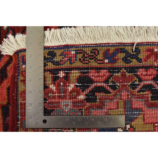 Heriz Rug 9'9'' X 12'6'' Red Wool Vintage Tribal Hand-Knotted Oriental Carpet For Sale - Image 15 of 15