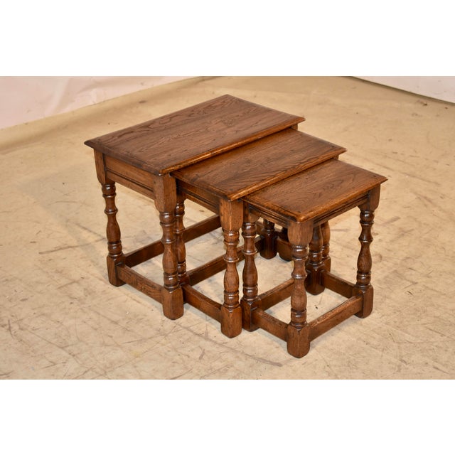 1900 - 1909 Nest of Three English Oak Tables, Circa 1900 For Sale - Image 5 of 9
