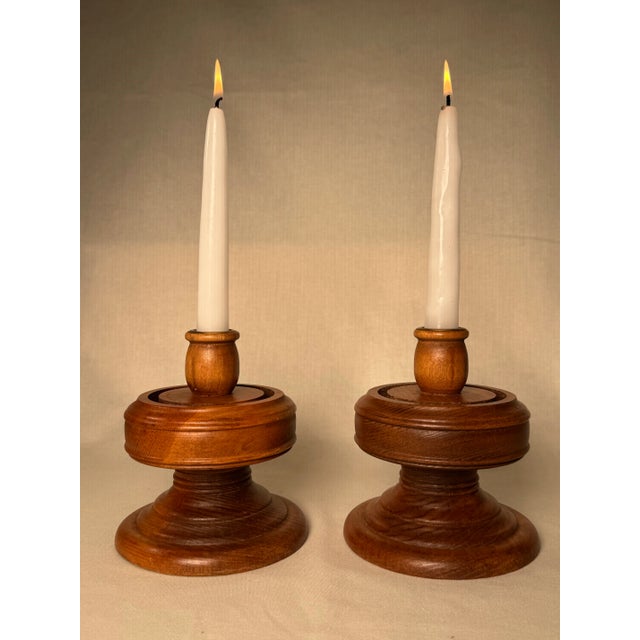 Vintage Mid Century Modern Solid Wood Turned Taper Candleholders, a Pair For Sale - Image 9 of 12