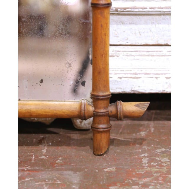 Ornamental & Decorative Materials Early 20th Century French Hand Carved Walnut Faux Bamboo Wall Mirror For Sale - Image 7 of 8
