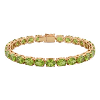 Natural Peridot Tennis Bracelet | Oval Cut Green Gemstone Bracelet | 18k Gold Plated Silver August Birthstone Bracelet For Sale