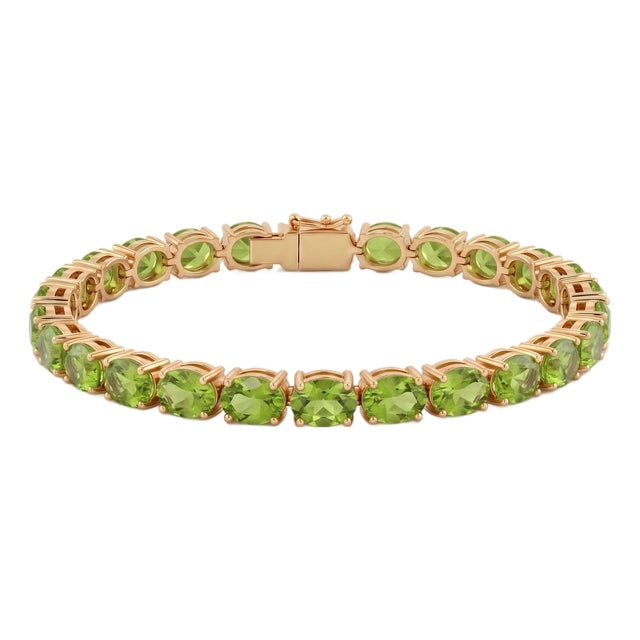 Natural Peridot Tennis Bracelet | Oval Cut Green Gemstone Bracelet | 18k Gold Plated Silver August Birthstone Bracelet For Sale