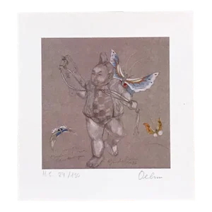 1982 Gunda Oehm Chinese Figure with Butterflies Signed Lithograph