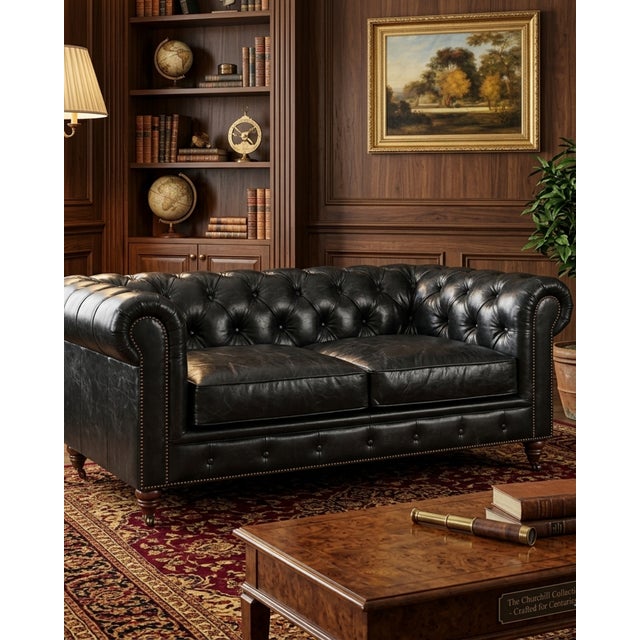 Animal Skin Century Chesterfield Love Seat - Slate Leather For Sale - Image 7 of 8