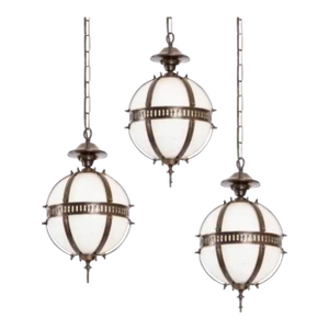3pc Set Vintage Art Deco Old Fixture Ceiling Brass Hanging Pendant Light Milk Glass Shade Lamp