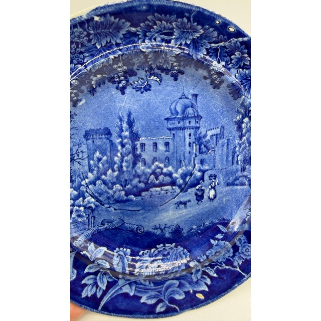 Farmhouse A Blue Dark Transfer Decorated Staffordshire Plate "Rue De La Port Romaine", by Enoch Woods, Circa 1830's For Sale - Image 3 of 12