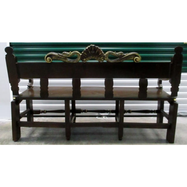 1950s Three Seater Carved Wooden Bench Black and Gold With Italian Dolphins and Shell Design For Sale - Image 9 of 11