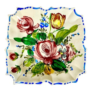 1960s Vintage Italian Majolica Hollywood Regency Nove Rose Square Serving Bowl. For Sale