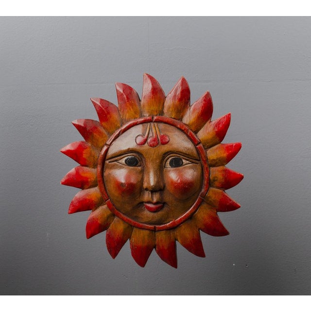 Vintage Pine Hand-Carved Sun, 1970s For Sale - Image 10 of 13