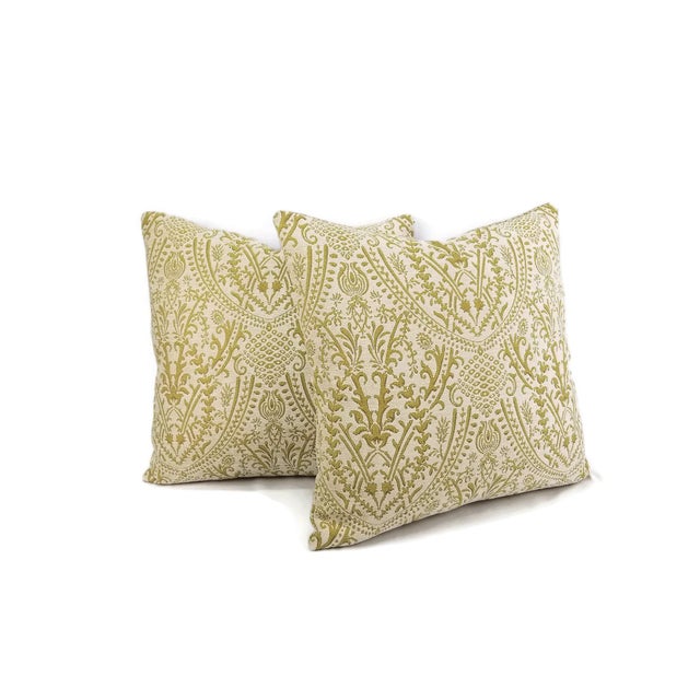 From JF Fabric is Ian in the color 75J6082. This is a beautiful white chenille with a chartreuse damask design infused....