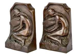 Bronze Art Nouveau Bookends Nude Female Figure - a Pair