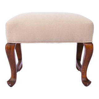 Vintage Queen Anne Style Upholstered Footstool For Sale