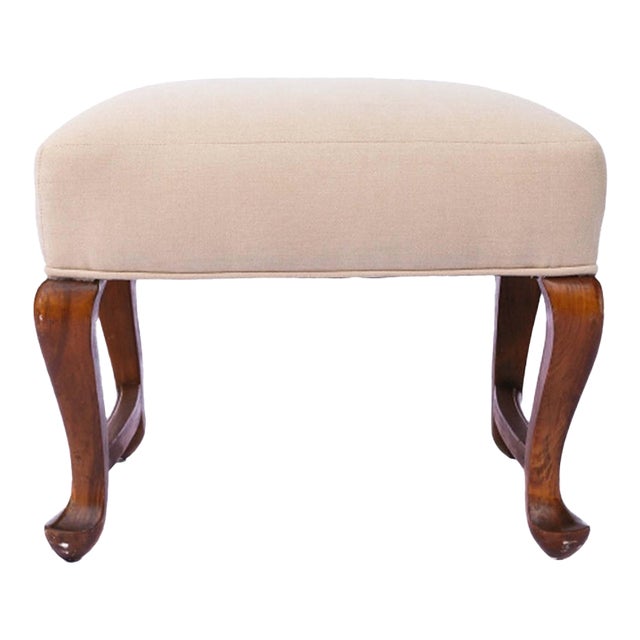 Vintage Queen Anne Style Upholstered Footstool For Sale