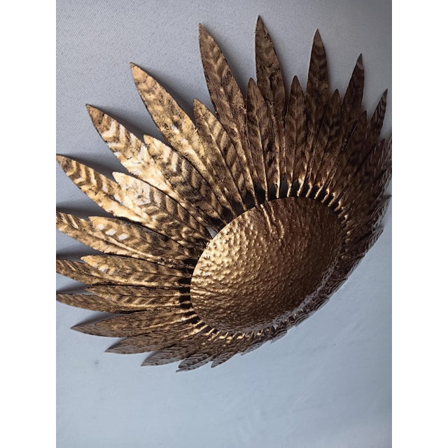 1960s Spanish Metal Gold Leaf Sunburst Ceiling Fixture, 1960s For Sale - Image 5 of 8
