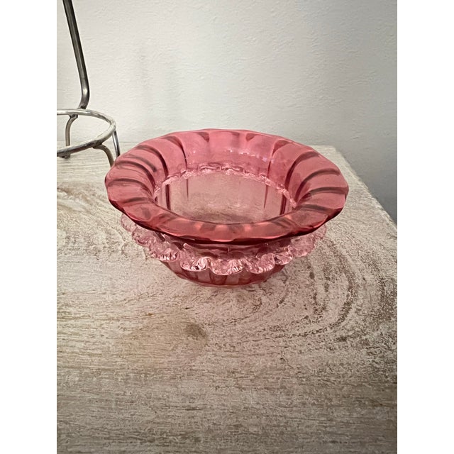 Antique Cranberry Art Glass Bowl With Silver Plated Basket For Sale - Image 4 of 7