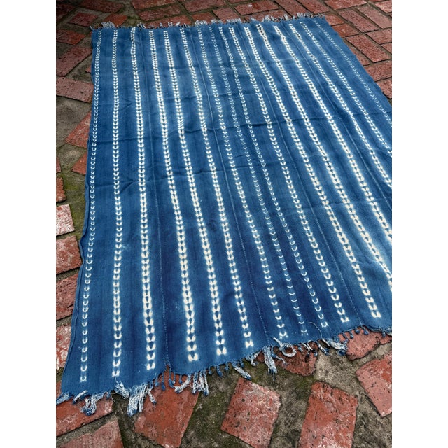 Mid 20th Century Vintage African Indigo Denim Shibori Mudcloth 56” L X 43” W Textile | No. 170 For Sale - Image 5 of 6