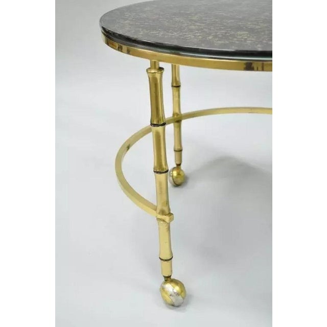 Late 20th Century Hollywood Regency Brass & Glass Faux Bamboo Round Nesting Side Coffee Table For Sale - Image 5 of 10