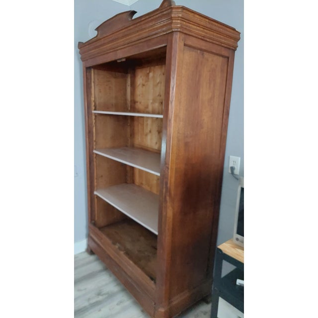 ​Antique 19th Century French Provincial Fruitwood Armoire With Bonnet Top For Sale - Image 9 of 12