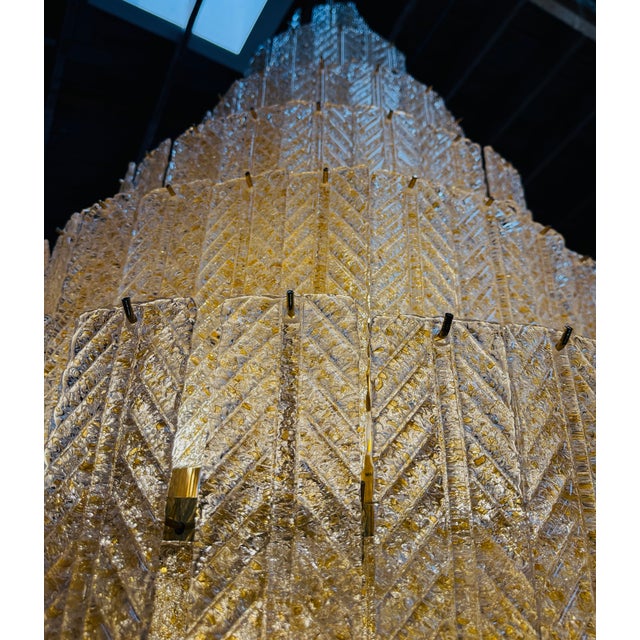 1970s Monumental Amber Textured Glass Leaf Tiered Chandelier For Sale In Los Angeles - Image 6 of 11