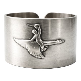 Vintage Swedish Alpaca Napkin Ring with Child and Goose Motif by Gab, 1960s For Sale