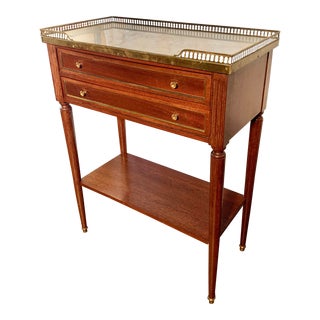 Early 20th Century French Louis XVI Style Walnut Marble Top and Brass Gallery Side Table For Sale