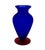 Striking satin glass vase in rich blue with a contrasting brick-red/orange applied base. The exterior is softly matte...