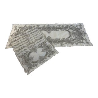 Vintage Hand Embroidered Placemats and Table Runner - Set of 9 For Sale