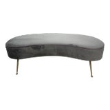 Large Italian Gio Ponti Style Curved Bench With Brass Legs For Sale