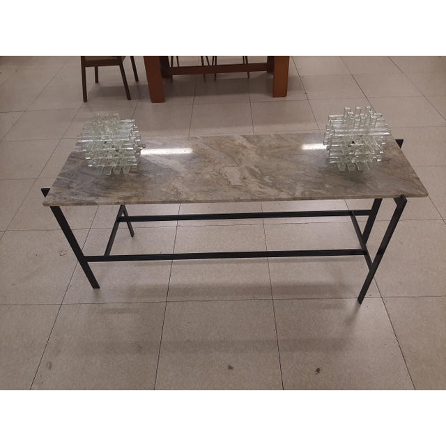 Mid-Century Modern Center Console in Black Lacquered Iron with Marble Top For Sale - Image 3 of 18