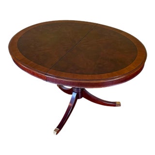 Vintage Drexel Chippendale Mahogany Pedestal Dining Table With Burlwood Veneer Top For Sale